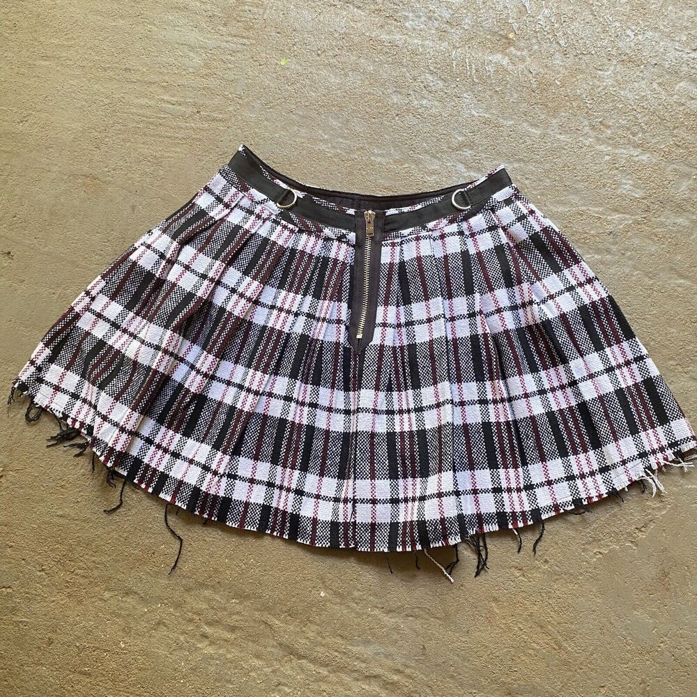 Current Mood Trip Nyc Style Skirt Womens Size XL Plaid Black White Red Grunge